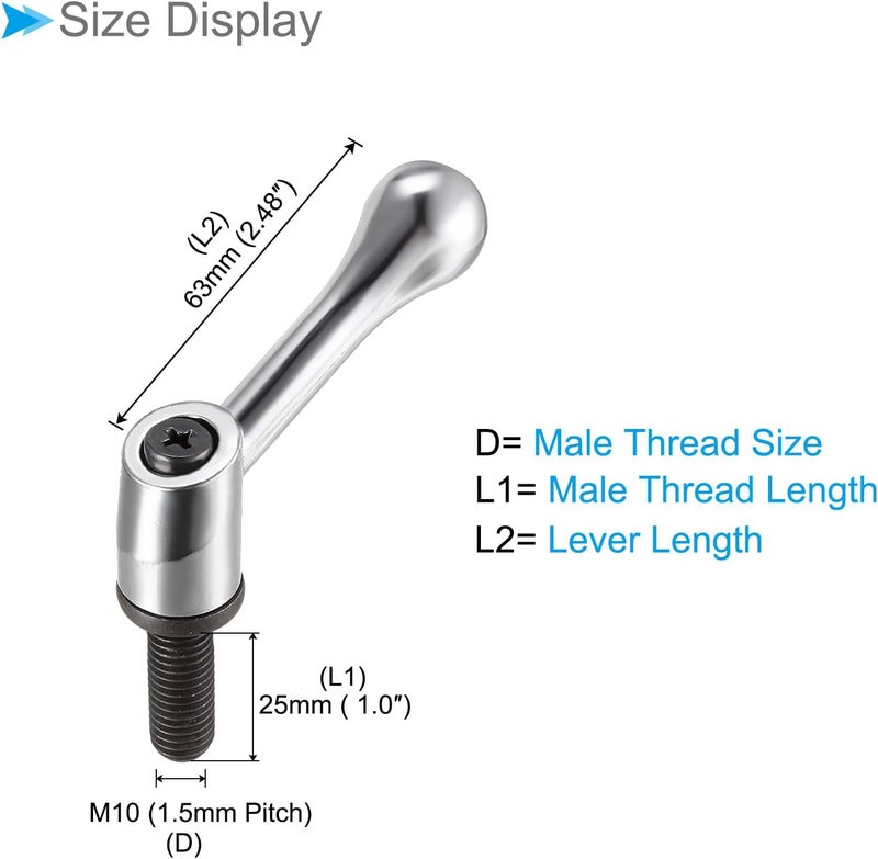 CoCud Clamping Lever Handles, M10 x 25mm Male Thread, Adjustable Quick Release Locking Rotating Bolt Knobs Silver Tone - (Applications: for Lathe Machinery), 2-Pieces - Image 2